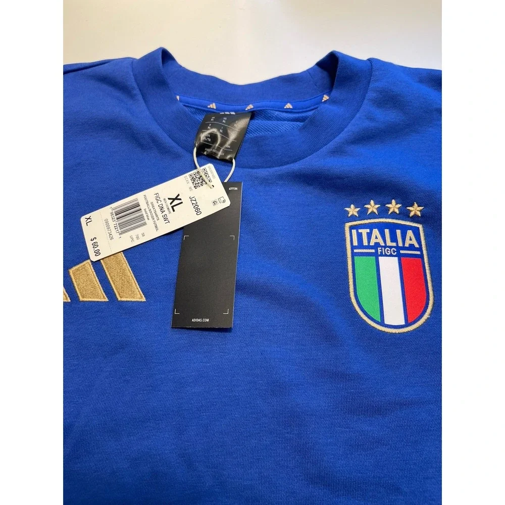 Adidas Italy Soccer Men's Crew DNA Sweatshirt Blue Size XL New